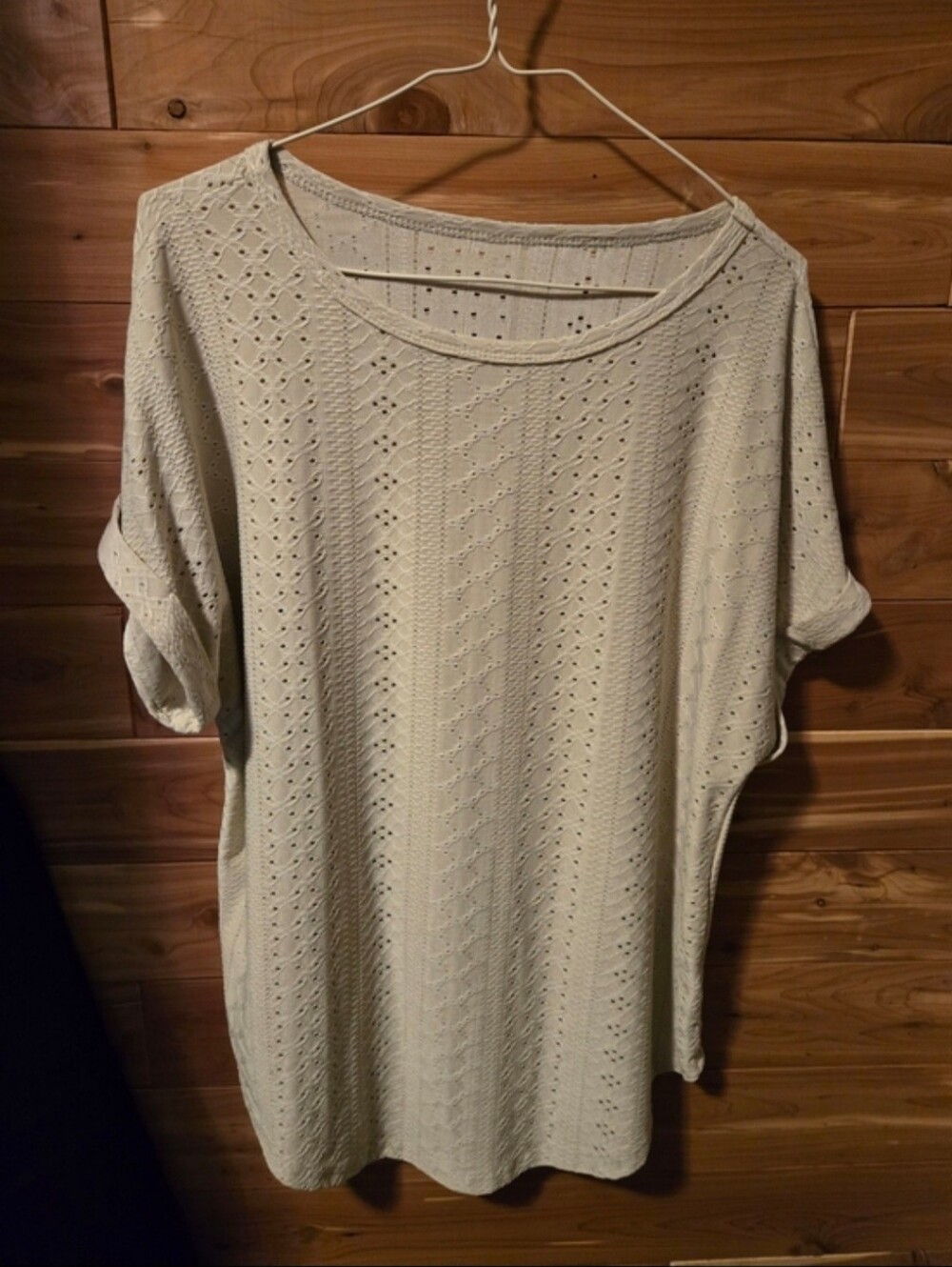 SHEIN Light Beige Eyelet Knit Top